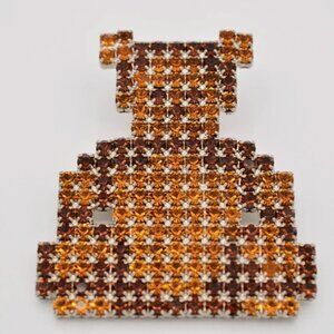 80s Vintage BAUER Crystal Brooch Pin Teddy Bear Swarovski Crystals Signed